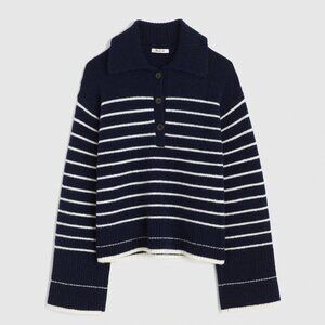 NWT Madewell CloudSoft Polo Sweater size S/Small Navy White Stripe Collared